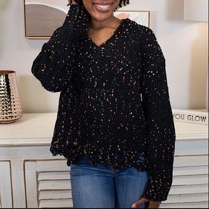 ☃️BOGO50%☃️ 🆕🖤MITTOSHOP: BLACK Rainbow Confetti Distressed Sweater MEDIUM